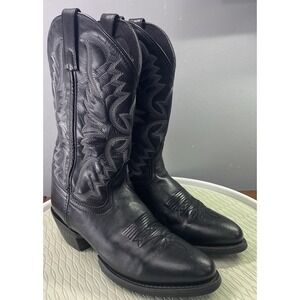 Laredo Mens‎ Leather Birchwood Black Cowboy Western Riding Biker Boots Sz. 7.5 D